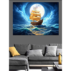 Fırtınalı Gece Gemisi Dekoratif Kanvas - Mdf Ahşap Tablo 50x70 cm