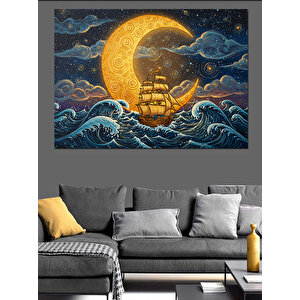 Ay Işığında Yelkenli Gemi Dekoratif Kanvas - Mdf Ahşap Tablo 25x35 cm