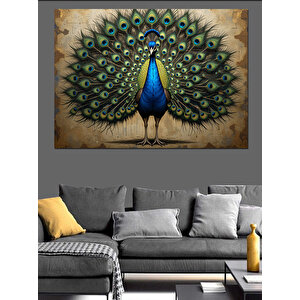 Gösterişli Tavuskuşu Kuyruğu Dekoratif Kanvas - Mdf Ahşap Tablo 35x50 cm