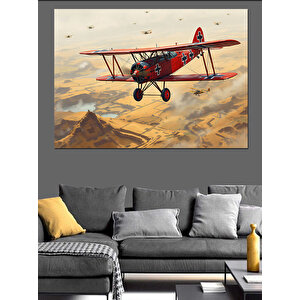 Kırmızı İki Kanatlı Uçak Dekoratif Kanvas - Mdf Ahşap Tablo
