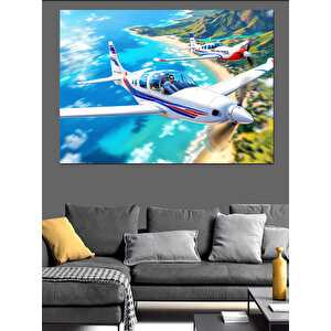 Havada Uçan Uçak Dekoratif Kanvas - Mdf Ahşap Tablo 50x70 cm