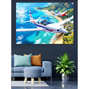 Havada Uçan Uçak Dekoratif Kanvas - Mdf Ahşap Tablo