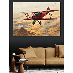 Kırmızı İki Kanatlı Uçak Dekoratif Kanvas - Mdf Ahşap Tablo 100x140 cm