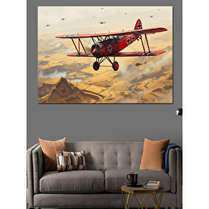 Kırmızı İki Kanatlı Uçak Dekoratif Kanvas - Mdf Ahşap Tablo 100x140 cm