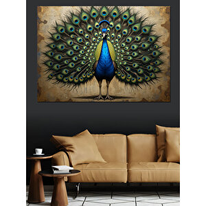 Gösterişli Tavuskuşu Kuyruğu Dekoratif Kanvas - Mdf Ahşap Tablo 100x140 cm