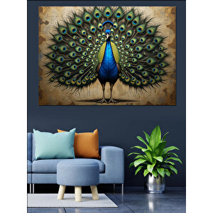 Gösterişli Tavuskuşu Kuyruğu Dekoratif Kanvas - Mdf Ahşap Tablo 100x140 cm