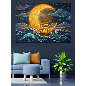 Ay Işığında Yelkenli Gemi Dekoratif Kanvas - Mdf Ahşap Tablo 70x100 cm