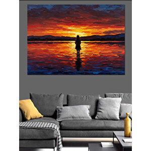 Kırmızı Güneş Sahil Yansıması Dekoratif Kanvas - Mdf Ahşap Tablo 50x70 cm