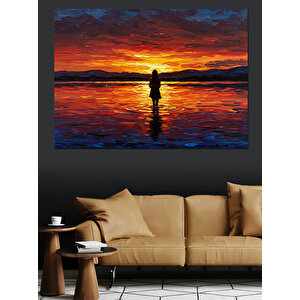 Kırmızı Güneş Sahil Yansıması Dekoratif Kanvas - Mdf Ahşap Tablo 50x70 cm