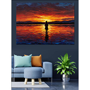 Kırmızı Güneş Sahil Yansıması Dekoratif Kanvas - Mdf Ahşap Tablo 50x70 cm