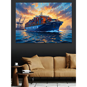 Konteyner Gemisi Okyanus Yolculuğu Dekoratif Kanvas - Mdf Ahşap Tablo 70x100 cm