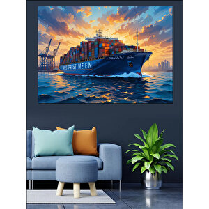 Konteyner Gemisi Okyanus Yolculuğu Dekoratif Kanvas - Mdf Ahşap Tablo 70x100 cm
