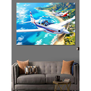 Havada Uçan Uçak Dekoratif Kanvas - Mdf Ahşap Tablo 70x100 cm