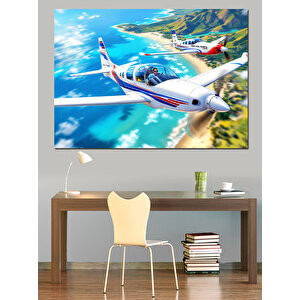 Havada Uçan Uçak Dekoratif Kanvas - Mdf Ahşap Tablo 70x100 cm