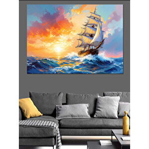 Günbatımında Yelkenli Gemi Tablosu Dekoratif Kanvas - Mdf Ahşap Tablo 50x70 cm