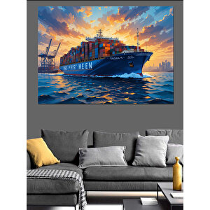 Konteyner Gemisi Okyanus Yolculuğu Dekoratif Kanvas - Mdf Ahşap Tablo 35x50 cm