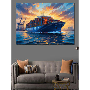 Konteyner Gemisi Okyanus Yolculuğu Dekoratif Kanvas - Mdf Ahşap Tablo