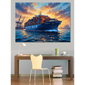 Konteyner Gemisi Okyanus Yolculuğu Dekoratif Kanvas - Mdf Ahşap Tablo