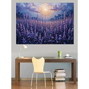 Lavanta Tarlası Ve Dolunay Dekoratif Kanvas - Mdf Ahşap Tablo 50x70 cm