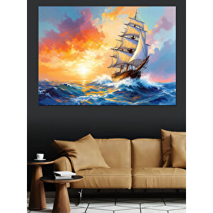 Günbatımında Yelkenli Gemi Tablosu Dekoratif Kanvas - Mdf Ahşap Tablo 25x35 cm