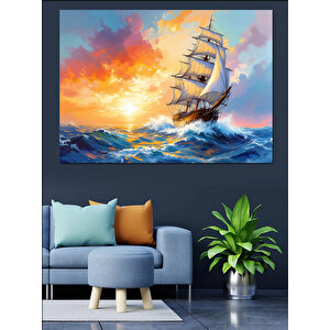 Günbatımında Yelkenli Gemi Tablosu Dekoratif Kanvas - Mdf Ahşap Tablo 25x35 cm