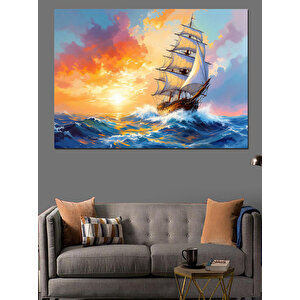 Günbatımında Yelkenli Gemi Tablosu Dekoratif Kanvas - Mdf Ahşap Tablo
