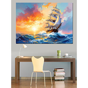 Günbatımında Yelkenli Gemi Tablosu Dekoratif Kanvas - Mdf Ahşap Tablo
