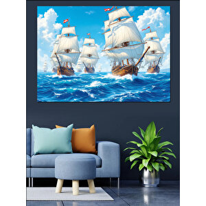 Yelkenli Gemiler Okyanus Yolculuğu Dekoratif Kanvas - Mdf Ahşap Tablo 100x140 cm
