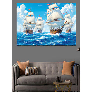 Yelkenli Gemiler Okyanus Yolculuğu Dekoratif Kanvas - Mdf Ahşap Tablo 100x140 cm