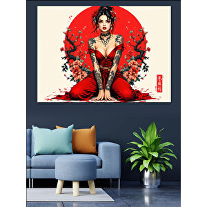 Kırmızı Güneş Kadını Dekoratif Kanvas - Mdf Ahşap Tablo 25x35 cm