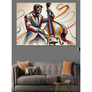 Kontrbas Çalan Caz Müzisyeni Dekoratif Kanvas - Mdf Ahşap Tablo 100x140 cm