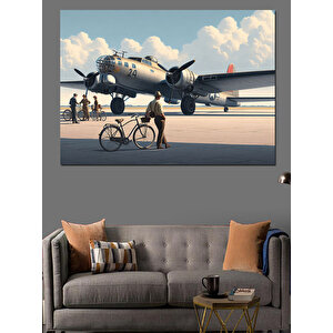 Vintage Uçak Ve Bisiklet Dekoratif Kanvas - Mdf Ahşap Tablo 50x70 cm