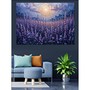Lavanta Tarlası Ve Dolunay Dekoratif Kanvas - Mdf Ahşap Tablo 35x50 cm