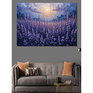 Lavanta Tarlası Ve Dolunay Dekoratif Kanvas - Mdf Ahşap Tablo 35x50 cm