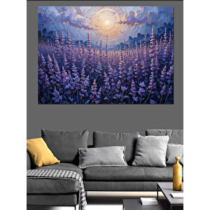 Lavanta Tarlası Ve Dolunay Dekoratif Kanvas - Mdf Ahşap Tablo