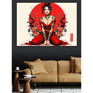 Kırmızı Güneş Kadını Dekoratif Kanvas - Mdf Ahşap Tablo 35x50 cm