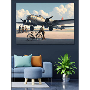 Vintage Uçak Ve Bisiklet Dekoratif Kanvas - Mdf Ahşap Tablo 25x35 cm