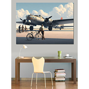 Vintage Uçak Ve Bisiklet Dekoratif Kanvas - Mdf Ahşap Tablo