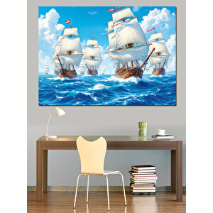 Yelkenli Gemiler Okyanus Yolculuğu Dekoratif Kanvas - Mdf Ahşap Tablo 70x100 cm