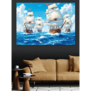 Yelkenli Gemiler Okyanus Yolculuğu Dekoratif Kanvas - Mdf Ahşap Tablo