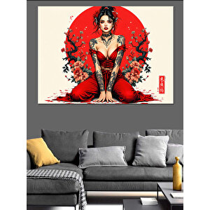 Kırmızı Güneş Kadını Dekoratif Kanvas - Mdf Ahşap Tablo 50x70 cm