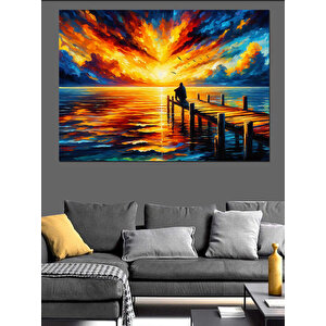 İskelede Güneşli Günbatımı Dekoratif Kanvas - Mdf Ahşap Tablo 50x70 cm