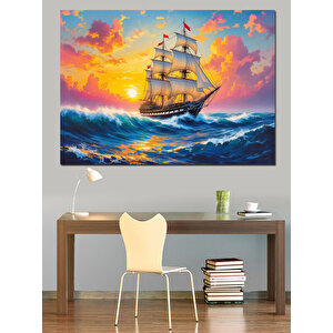 Fırtınada Yelkenli Gemi Dekoratif Kanvas - Mdf Ahşap Tablo 100x140 cm