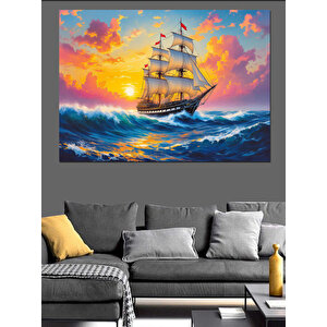 Fırtınada Yelkenli Gemi Dekoratif Kanvas - Mdf Ahşap Tablo 100x140 cm