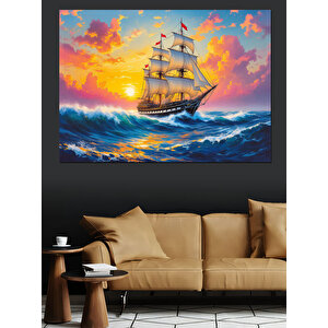 Fırtınada Yelkenli Gemi Dekoratif Kanvas - Mdf Ahşap Tablo 100x140 cm