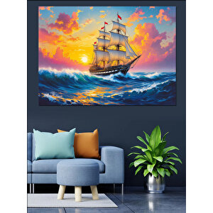Fırtınada Yelkenli Gemi Dekoratif Kanvas - Mdf Ahşap Tablo