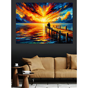 İskelede Güneşli Günbatımı Dekoratif Kanvas - Mdf Ahşap Tablo 100x140 cm