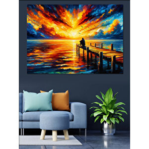 İskelede Güneşli Günbatımı Dekoratif Kanvas - Mdf Ahşap Tablo 100x140 cm