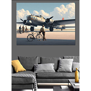 Vintage Uçak Ve Bisiklet Dekoratif Kanvas - Mdf Ahşap Tablo