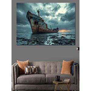 Batmakta Olan Eski Gemi Dekoratif Kanvas - Mdf Ahşap Tablo 100x140 cm